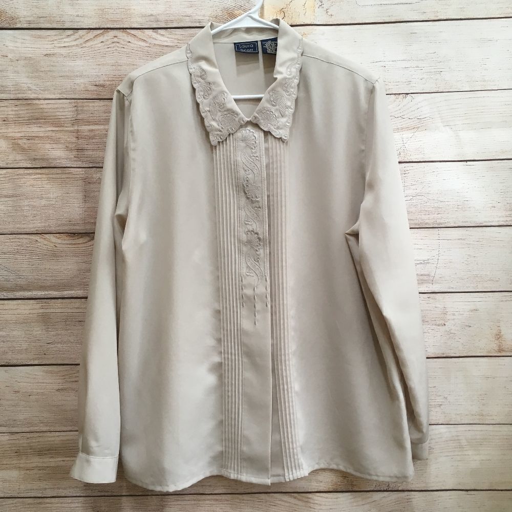 ‎VINTAGE LAURA SCOTT EMBROIDERED BLOUSE IN CREAM